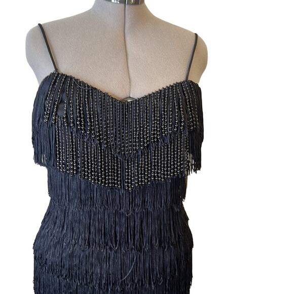 Vintage 1990s New Leaf by Samir black fringe flapper style dress - Picture 2 of 4